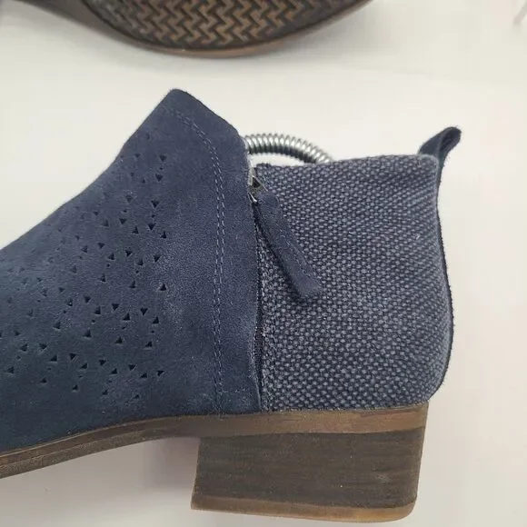 Toms Boots Womens 10 Deia Ankle Booties Blue Suede Side Zip Block Heels 10010981 - Picture 6 of 9